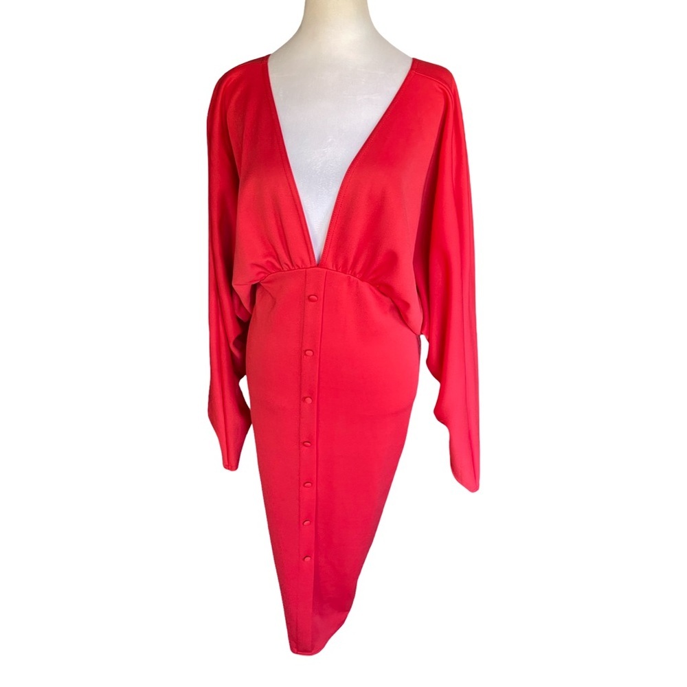 NWT Asos Curve Red Plunge Neckline Midi Dress Women’s Size 14